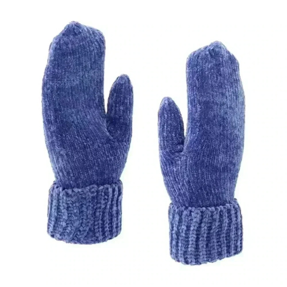 Kurt Geiger London women’s blue chunky ribbed‎ chenille mittens size OS - Picture 1 of 7